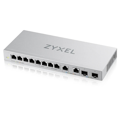 SWITCH 8P LAN 2.5 GIGABIT ZYXEL XGS1010-12-ZZ0101F UNMANAGED,2P SFP+ 10GBE -DESIGN SENZA VENTOLE, DESKTOP/RACK