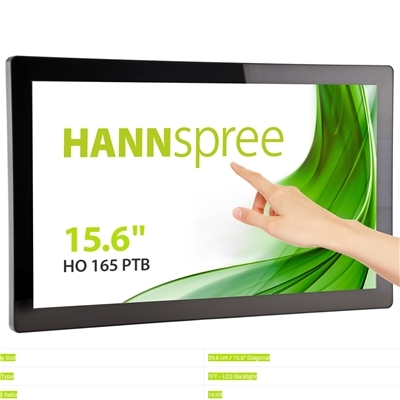 MONITOR OPEN FRAME M-TOUCH HANNSPREE LCD LED 15.6'' WIDE HO165PTB 25MS MM FHD 1920X1080 700:1 BLACK VGA HDMI DP VESA