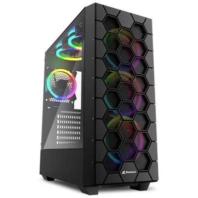 CABINET ATX SHARKOON RGB HEX NERO 7SLOT 43X20,6X48,1CM 2X3,5'' 6X2,5'' USB3.2-C 5XVENTOL3-120MM RGB LED FINESTRA LATERALE