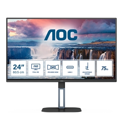 MONITOR AOC LCD IPS LED 23.8'' WIDE FRAMELESS 24V5C/BK 4MS MM FHD 1000:1 BLACK HDMI DP USB-C 4XUSB VESA FINO:30/11