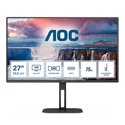 MONITOR AOC LCD IPS LED 27'' WIDE FRAMELESS 27V5C/BK 4MS MM FHD 1000:1 BLACK HDMI DP USB-C 4XUSB VESA FINO:30/11