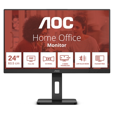 MONITOR AOC LCD IPS LED 24'' WIDE FRAMELESS 24E3QAF 4MS MM FHD 1000:1 BLACK REG.ALT. PIVOT VGA HDMI DP HUB USB VESA FINO:31/01