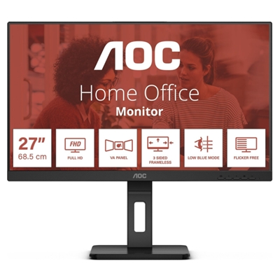 MONITOR AOC LCD IPS LED 27'' WIDE FRAMELESS 27E3QAF 4MS MM FHD 1000:1 BLACK REG.ALT. PIVOT VGA HDMI DP HUB USB VESA FINO:31/01