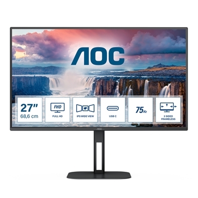 MONITOR AOC LCD IPS LED 27'' WIDE FRAMELESS 27V5CE/BK 4MS MM FHD 1000:1 BLACK HDMI USB-C 4XUSB VESA FINO:31/01