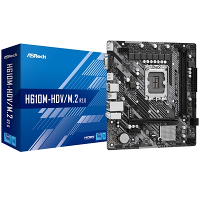 MB ASROCK H610M-HDV/M.2 R2.0 LGA1700 2XDDR4DC-3200 1XPCIE4.0X16 HDMI DP D-SUB 4XSATA3 M.2 GBLAN USB3.2 MATX 90-MXBJH0-A0UAYZ