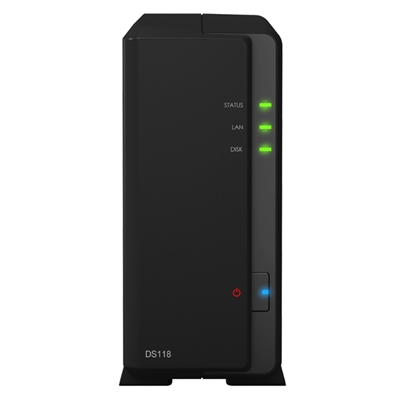 NAS SYNOLOGY DS118 X 1HD 3.5''/2.5'' SATA2/3 >NO HD<CPU QUAD CORE 1.4GHZ-1P GIGA-2P USB3.0-1P ESATA-SUPP.FINO GAR.2 ANNI