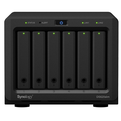 NAS SYNOLOGY DS620SLIM X 6HD 2.5''SATA/SSD ''>SENZA DISCHI<DC 2.5GHZ-DDR3L 2GB-2P GIGA-2P USB3.0-SUPP.25 TELEC.-GAR.2 ANNI