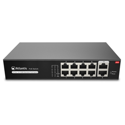 SWITCH 10P LAN 10/100M ATLANTIS A02-F10P8-120W DI CUI 8P POE FINO 120W - RACK 19'' - METALLO