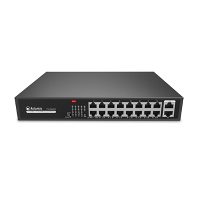 SWITCH 18P ATLANTIS A02-G18P16-200W DI CUI 2P GIGABIT + 16P 10/100M POE FINO 200W - RACK 19'' - METALLO