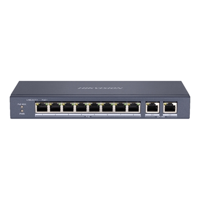 SWITCH 8P LAN 10/100M RJ45 POE+2P GIGABIT RJ45 HIKVISION DS-3E0310P-E/M 802.3AF/AT, POE POWER BUDGET 60W-METALLICO