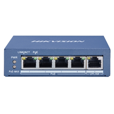 SWITCH 4P LAN GIGABIT HIKVISION DS-3E0505P-E 4P POE + 1P UPLINK - DESKTOP - METALLICO- QOS - 60W