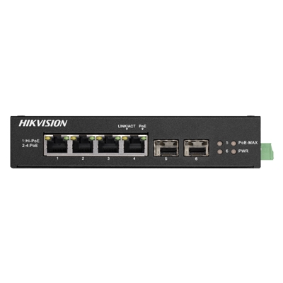 SWITCH 4P GIGABIT RJ45 POE + 2P GIGABIT RJ45 UPLINK HIKVISION DS-3T0506HP-E/HS UNMANAGED -802.3AF/AT/BT- METALLICO