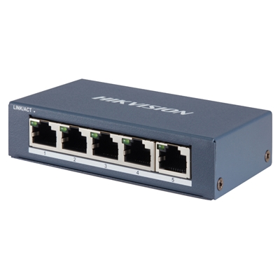 SWITCH 5P GIGABIT RJ45 HIKVISION DS-3E0505-E DESKTOP STEEL CASE UNMANAGED SWITCH - METALLICO