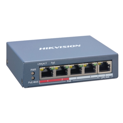 SWITCH 5P LAN HIKVISION DS-3E1105P-EI 4P 10/100M RJ45 POE+1P 10/100M RJ45 802.3AF/AT POE 60W - L2 SMART MANAGED