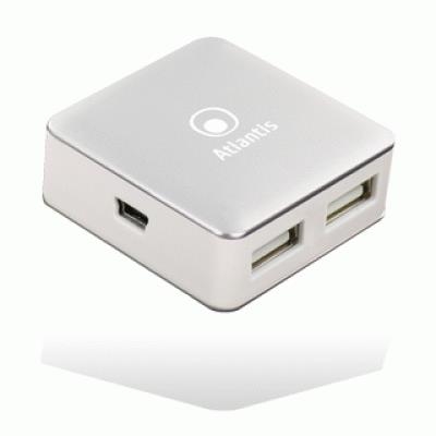 HUB USB2.0 4P ATLANTIS P014-UH28 MINI BIANCO/SILVER - EAN 8026974016016 - GARANZIA 2 ANNI-