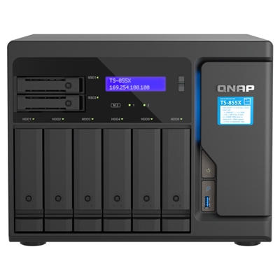 NAS QNAP TS-855X-8G 6+2HD 3,5''/2,5''SATA6>NO HD<1P 10GBASE-T 2P X 2.5GBE -4P USB-8GB DDR4 LONG DIMM,8-CORE ATOM C5125