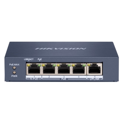 SWITCH 4P LAN GIGABIT HIKVISION DS-3E0505HP-E 4P POE + 1P RJ45 + 1 UPLINK - DESKTOP - 802.3AF/AT/BT,1P SUPP. HI-POE 60W