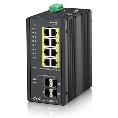 SWITCH INDUSTRIALE 12P LAN GIGABIT ZYXEL RGS200-12P-ZZ0101F MANAGED (8P POE, EROG. FINO 240W + 4 SFP)