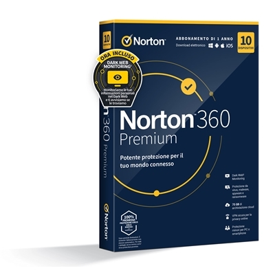 NORTON BOX 360 PREMIUM -- 10 DISPOSITIVI (21429125) - 75GB BACKUP FINO:26/01