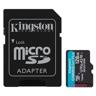 MICRO SECURE DIGITAL 128GB SDCG3/128GB CLASS10 U3 V30 + ADATTATORE READ:170MB/S WRITE:70MB/S CANVAS GO PLUS KINGSTON