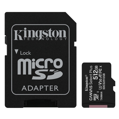 MICRO SECURE DIGITAL 512GB SDCS2/512GB CLASS10 UHS-I 100MB/S + ADATTATORE CANVAS SELECT KINGSTON