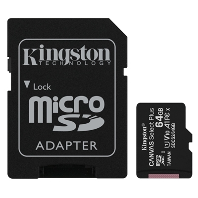 MICRO SECURE DIGITAL 64GB SDCS2/64GB CLASS10 UHS-I 100MB/S + ADATTATORE CANVAS SELECT PLUS KINGSTON