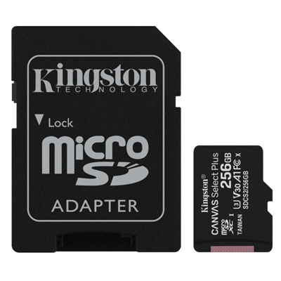 MICRO SECURE DIGITAL 256GB SDCS2/256GB CLASS10 UHS-I 100MB/S + ADATTATORE CANVAS SELECT KINGSTON