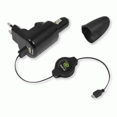 ALIMENTATORE USB DA AUTO/CASA 2P RETRAK EUCHG41M5 +CAVO USB-MICROUSB 100CM RETRATTILE NERO OUT:1,2A 0816983010307