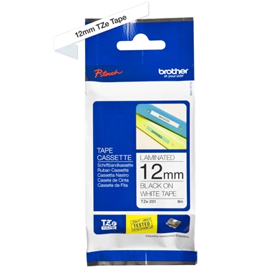 ROTOLO NASTRO LAMINATO BROTHER 12MM (8METRI) TZE-231 NERO/BIANCO X P-TOUCH