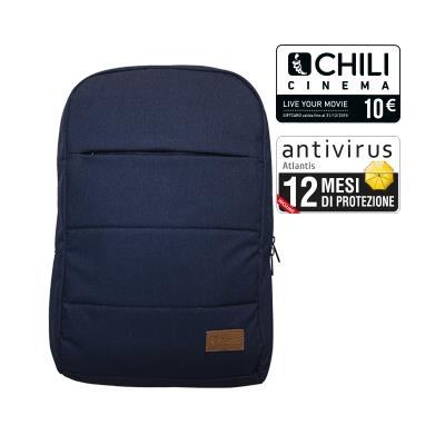 BORSA ZAINO NB 15.6'' ATLANTIS P004-BP1415-B MOD. LONDRA-BLU-GUAINA ANTI URTO,PORTA DOC.-TASCA FRONT.-POLYESTERE EFF. LINO