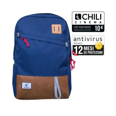 BORSA ZAINO NB 15.6'' ATLANTIS P004-BP1340-B MOD.AVANA- BLU/MARRONE-GUAINA ANTI URTO,PORTA DOC.-TASCA FRONT.-NYLON