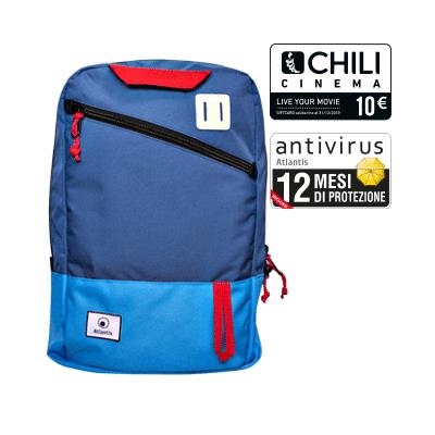 BORSA ZAINO NB 15.6'' ATLANTIS P004-BP1340-D MOD.ELBA- BLU/AZZURRO-GUAINA ANTI URTO,PORTA DOC.-TASCA FRONT.-NYLON