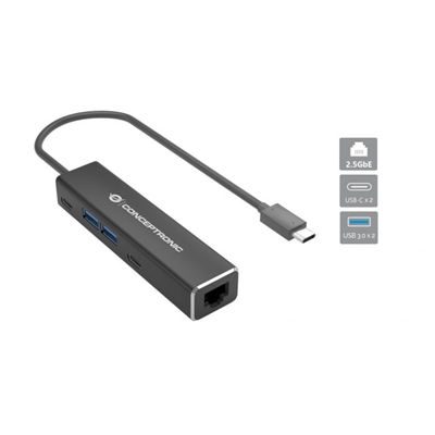 ADATTATORE USB 3.2 GEN 1 ETHERNET 2.5G CONCEPTRONIC ABBY14B CON HUB USB: 1X 2.5GBE- 2X USB-A- 2X USB-C