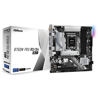 MB ASROCK B760M PRO RS/D4 WIFI LGA1700 4XDDR4DC-5333OC 1XPCIE4.0X16 HDMI DP 4XSATA3R M.2 USB3.2 GBLAN WIFI MATX 90-MXBKZ0-A0UAYZ