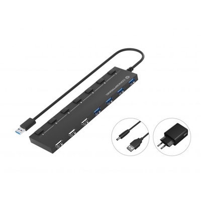 HUB USB3.0/2.0 7P CONCEPTRONIC HUBBIES09BP CON ADATTATORE 4P USB3.0 + 3P USB2.0