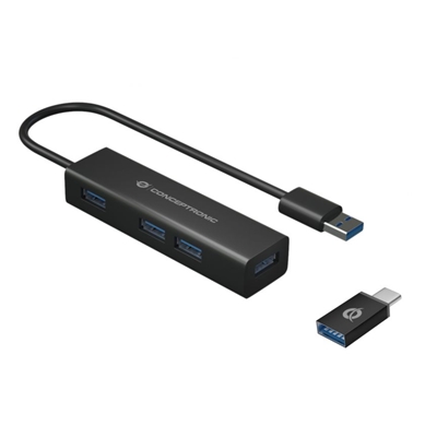 HUB USB3.0 A 4P CON ADATTATORE USB-C CONCEPTRONIC HUBBIES06B -VELOC.TRASF.5GB/S FINO:31/01