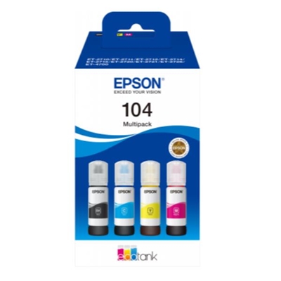 MULTIPACK EPSON FLACONI 104 C13T00P640 4COLORI PER ECOTANK ET-2710 ET-2714 ET-2720 ET-2721 ET-4700