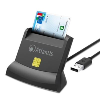 CARD READER VERTICALE X SMART CARD ATLANTIS P005-SMARTCRV-U USB X CNS-CRS-FIRMA DIGITALE, ETC - NERO - CAVO 120CM