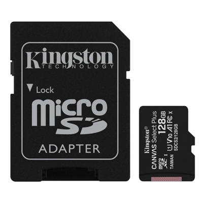 MICRO SECURE DIGITAL 128GB SDCS2/128GB CLASS10 UHS-I 100MB/S + ADATTATORE CANVAS SELECT PLUS KINGSTON