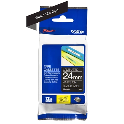 ROTOLO NASTRO LAMINATO BROTHER 24MM (8METRI) TZE-355 BIANCO/NERO X P-TOUCH