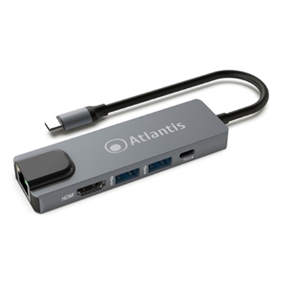 MINI DOCKING TYPE-C ATLANTIS A04-TC_LANHD+PU -1P HDMI1.4+1P GIGABIT+2P USB3.0+1P TYPE-C PD RIS.1920X1080@60HZ-CAVO 18CM