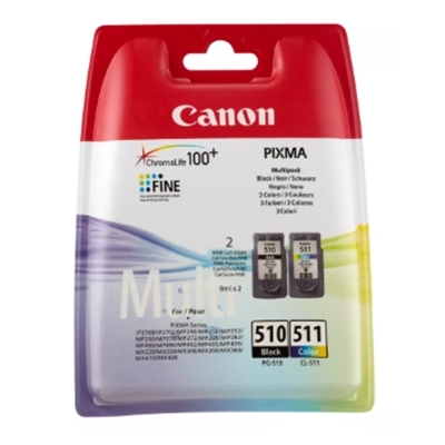 MULTIPACK CANON PG-510 + CL-511 2970B010 X MP240/MP250/MP260/MP270/MP280/MP490/ MP495/MX320/MX330/MX340/MX350/IP2700