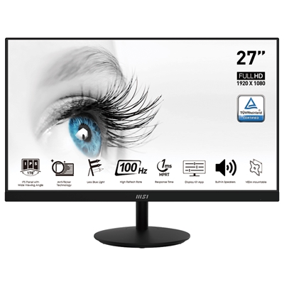 MONITOR MSI PRO MP271A 27''IPS AG FHD 16:9 MM 1000:1 1MS 100HZ LESS BLUE LIGHT PRO VGA HDMI DP VESA BLACK