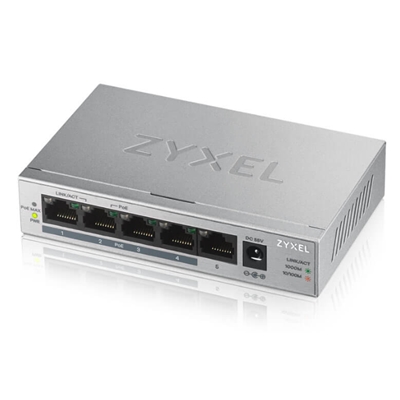 SWITCH 5P LAN GIGABIT ZYXEL GS1005HP-EU0101F UNMANAGED (4P POE, EROG. FINO 60W) METALLO, DESKTOP